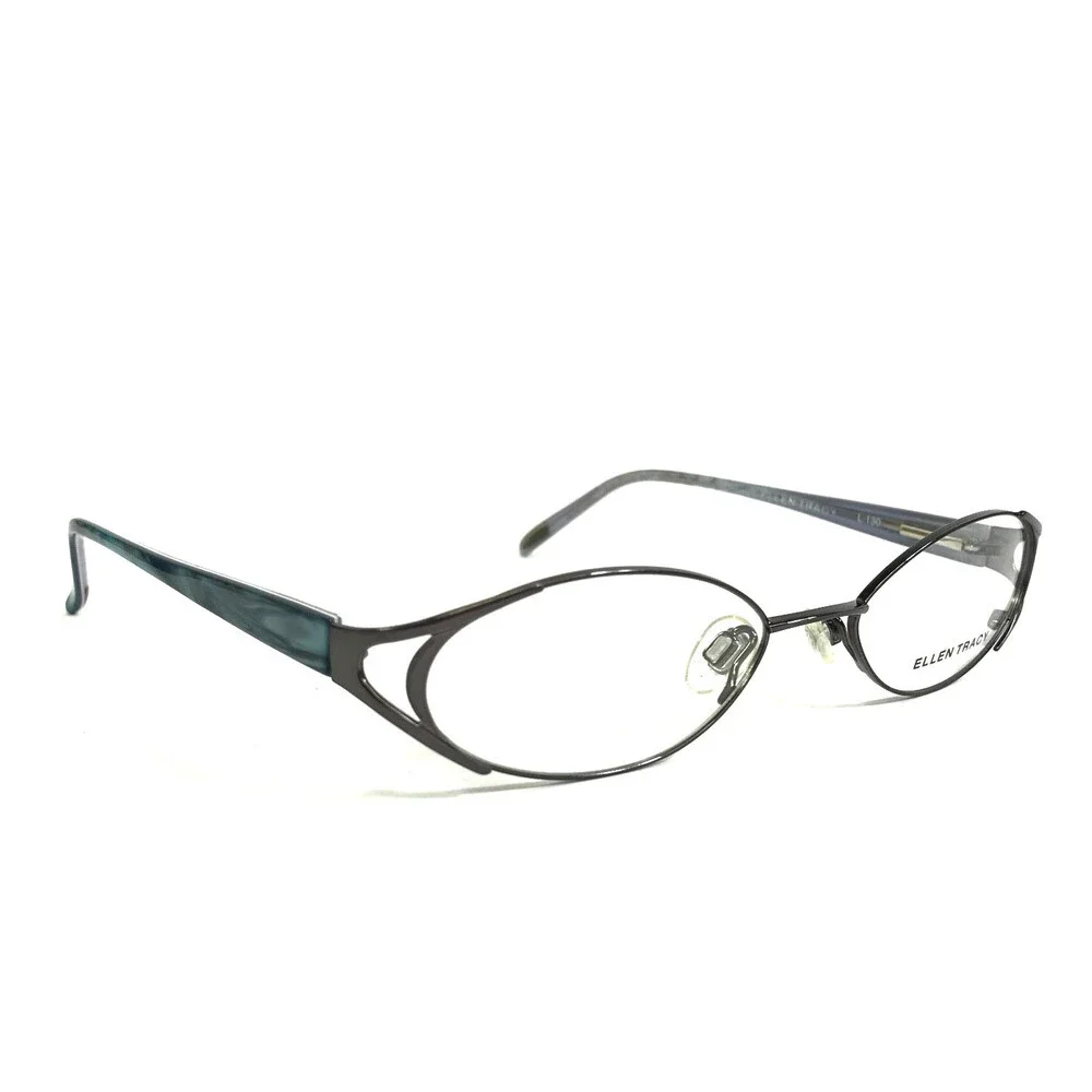 Ellen Tracy Eyeglasses Frames LUTETIA Gunmetal Gray Blue Oval Wire Rim 50-17-130